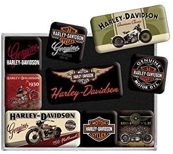 Nostalgic-Art, Juego de Imanes Retro, Harley Davidson Bikes – Regalo para Motociclistas, Decoración para la Nevera, Diseño Vintage, 9 Unidades