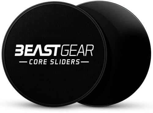 Core Sliders by Beast Gear - Double Sided Gliding Abdominal Exercise Discs for Carpet and Hard Floors (Black)