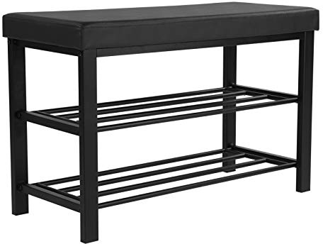 SONGMICS Shoe Bench, 3-Tier Storage Organizer, Foam Padded Seat