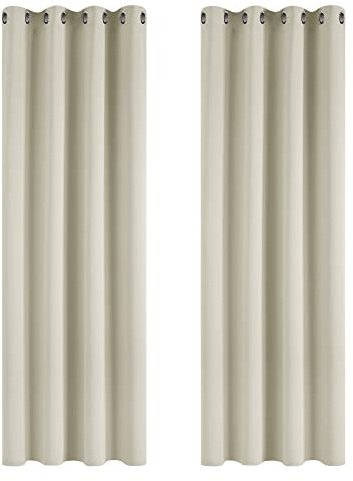 Deconovo Super Soft Solid Thermal Insulated Eyelet Room Darkening Curtains for Living Room 55x96 Inch 2 Panels Light Beige