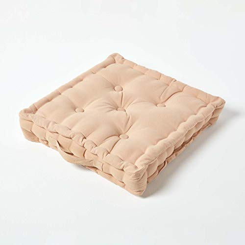 HOMESCAPES Coussin de Chaise de Couleur Beige Fait en 100% Coton de 40x40 cm pour Chaise de Salon et Chaise de Jardin