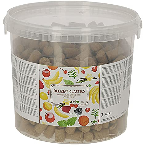 Kerbl Delizia Belohnungswürfel Classic (für Pferde, 3 kg Eimer, Geschmacksrichtung Vanille/Kirsche, mit natürlichem Gehalt an Mineralstoffen, Pferdesnack) 325124