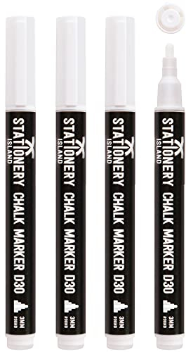 STATIONERY ISLAND Chalk Pens White, Chalk Markers for blackboard, Erasable Liquid Chalk Pens, Marker Pens Wipeable for Chalkboard, Window, Glass and mirror (3mm Bullet Nibs)