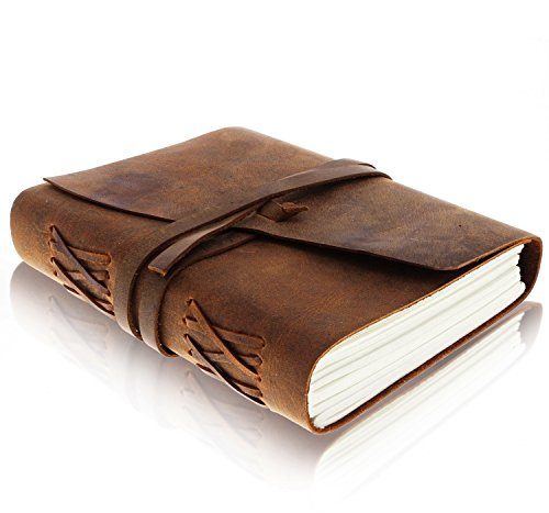 Moonster läder anteckningsbok JOURNAL antik handgjord läderbunden anteckningsbok för dig och honom att skriva – blankt papper 20 x 15 cm – bra för konst, som skissbok eller resedagbok