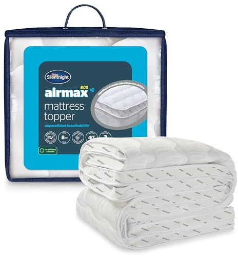Silentnight Airmax 800 Double Mattress Topper - Extra Thick Deep Fitted Mattress Enhancer with 8cm Thick Cushioning, Mesh Sides to Increase Airflow and Elasticated Straps - Double, 190x135cm