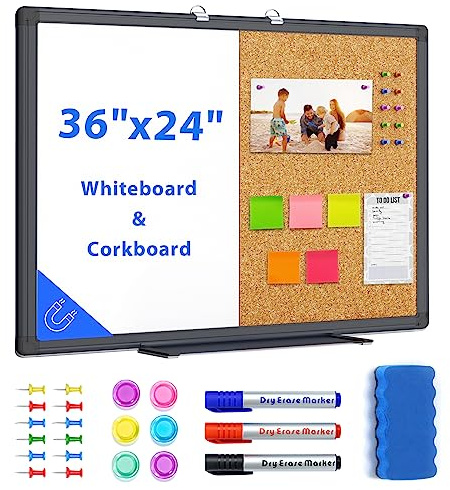 Kombinationstafel, 36 x 24 cm, magnetisches Whiteboard und Korktafel, trocken abwischbare Bulletin-Kombination für Zuhause, Büro, Klassenzimmer, 91 x 61 cm, Wandmontage, Memo-Nachricht