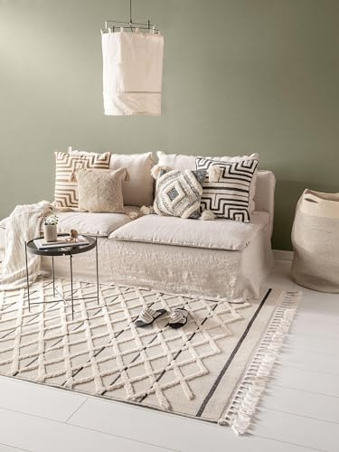 benuta Pop Teppich OYO - Creme 120x180 cm - Eleganter Boho Look Teppich für Schlafzimmer und Wohnzimmer - Maschinengewebt - Für Fußbodenheizung geeignet