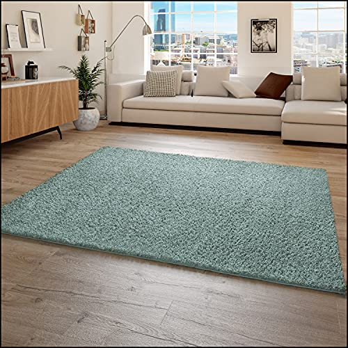 Paco Home Hochflor Teppich Wohnzimmer Shaggy Langflor Modern Einfarbig Ohne Muster, Grösse:160x220 cm, Farbe:Türkis