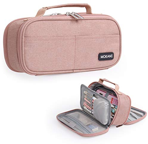 MOKANI Large Pencil Case, Big Capacity Pink Pencil Cases for Secondary School Girls Boys, Handheld Pen Bag Pouch Aesthetic Exam Pencil Cases for School Office Kids Students Teens Women Adults