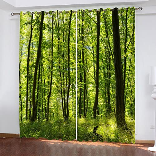 Vorhang Blickdicht Wald 3D Verdunklungsvorhänge mit Ösen Gardinen Grüner Dschungel Microfaser Schlafzimmer Vorhang Wetterfest für Wohnzimmer Kinderzimmer 2er Set 2 x B 117 x H 138 cm