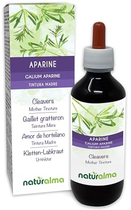 Cleavers or Clivers (Galium aparine) herb with Flowers Alcohol-Free Mother Tincture Naturalma - Liquid Extract Drops 200 ml - Food Supplement - Vegan