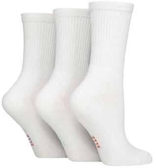 ELLE Women's Bamboo Sports Socks - Plain and Striped, Crew Socks, Half Cushion 3 Pair Multipack Sizes 4-8 Plain White