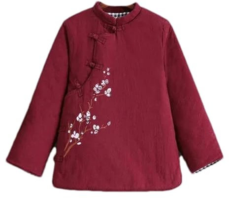 BoShiNuo Abrigos tradicionales chinos para mujer, chaqueta cálida Hanfu, traje de tanga, tops Cheongsam, rojo (Thicken Red), L