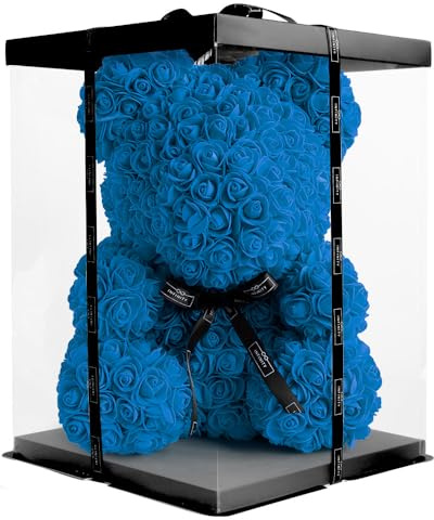 Infinity® Rosenbjörn 40 cm med låda och över 600 handlimmade eviga rosor med doft – present till kvinnor, till födelsedag eller årsdag (rosor nallebjörn röd i 40 cm)