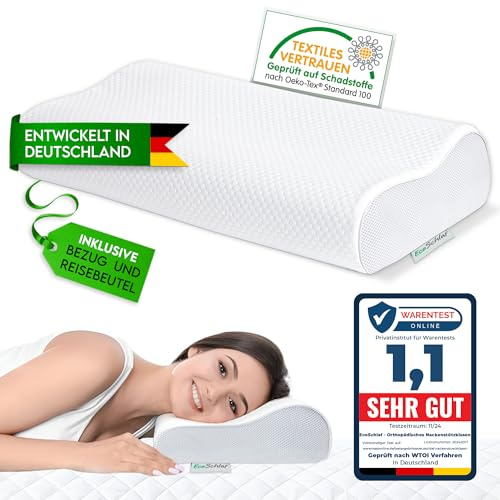 EcoSchlaf Orthopädisches Kissen I Nackenkissen aus Soft Memory Foam (Weiß) | Premium Nackenstützkissen I Seitenschläferkissen (für alle Schlaftypen) I Ergonomisches Kopfkissen gegen Nackenschmerzen