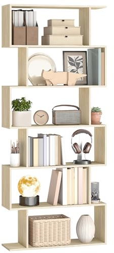 VASAGLE Scaffale a 6 Ripiani, Libreria, 24 x 70 x 191,6 cm, Divisorio per Stanza, Organizzatore a Cubi, Stile Moderno, per Soggiorno, Camera da Letto, Ufficio, Beige Naturale LBC061L01