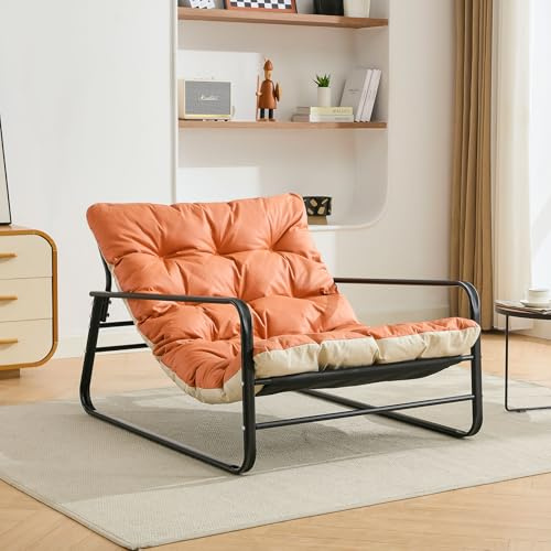 Fauteuil Jardin Exterieur avec Coussin réversible, Imperméable, Anti-Rouille rembourrée en Acier pour 2 Personnes pour Terrasse Salon Balcon- Capacité de Charge maximale de 160 kg, Orange et Beige