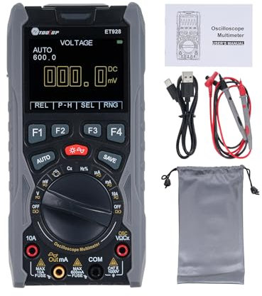KKnoon Multimetro oscilloscopio 3 in 1 Generatore di segnali Conteggio 6000 cifre Corrente elettrica Tensione Capacità Resistenza Diodo Frequenza Accensione/spegnimento Tester Deposito