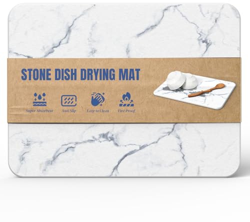 Plentio Quick Dry Stone Drying Mat for Kitchen Counter, Water-Absorbent Diatomaceous Dish Drying Mats, Multi-Purpose Stone Drying Tray for Cups Dishes Bottles