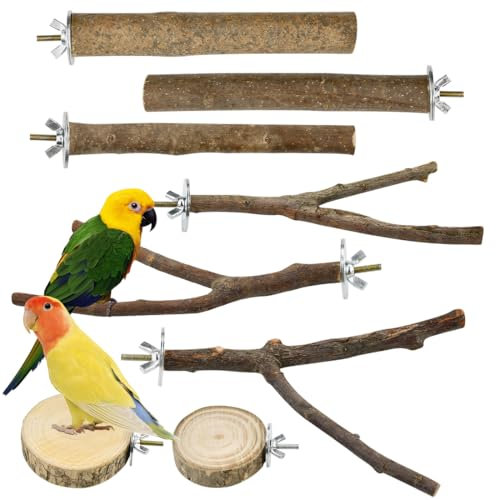 VGECEE 8 Stück Vogelspielzeug Holz Natur Sitzstangen Wellensittich Sitzstangen Naturholz Vogel Sitzstangen Spielzeug Vogelständer aus Holz Vogelkäfig Zubehör ür Wellensittich Kanarienvogel