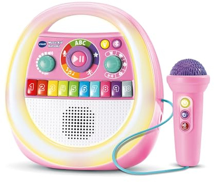 VTech - Music'Kid Karaoké Rose - Enceinte Bluetooth Lumineuse Enfant - Baladeur Musical avec Micro Karaoké, Comptines et Chansons, Enregistreur Vocal - Cadeau Enfant Dès 2 Ans - Contenu en Français