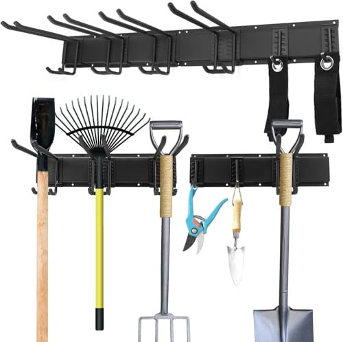 Neuytiky Porte Outils Mural Premium - Range Outils de Jardin avec 6 Crochets Réglables, Support Balais Mural pour Garage/Jardin - Organisation du Garage en Acier Robust