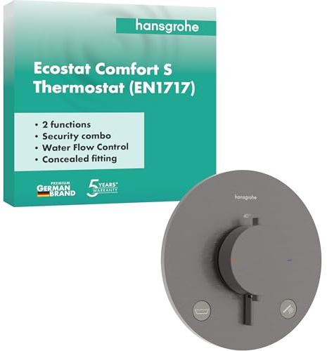hansgrohe Ecostat Comfort S – duschtermostat infälld med säkerhetskombination och säkerhetslås (SafetyStop) vid 40 °C, duscharmatur för 2 konsumenter, borstad svart krom, 33718340