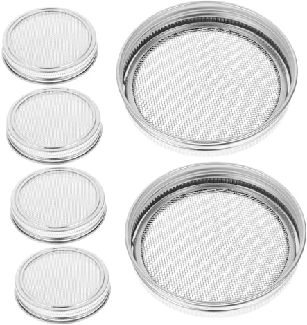 BAZEITFLOW 6 pièces Couvercles Germoirs Acier Inoxydable pour Bocaux Mason à Large Ouverture Tamis Fin pour Germination à et Cuisine