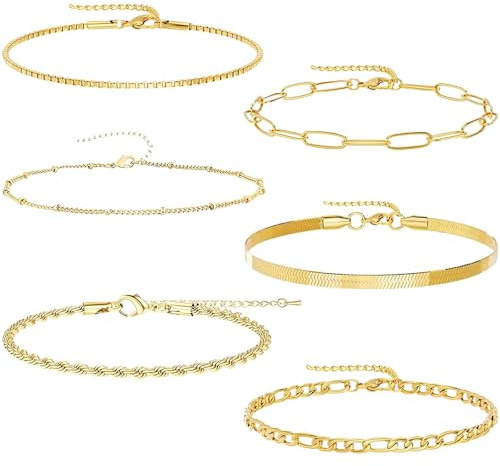 louuuou 6 PCS Gold Bracelet for Women Set, Fashionable Simple Gold Bracelet Stack Set, Delicate Stacking Women Bracelets Suitable for Parties Daily Life and Birthday Gift Giving