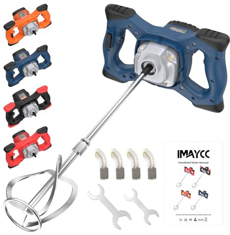 IMAYCC New Portable Concrete Cement Mixer, 2100W Electric Paddle Mixer Adjustable 6 Speed Handheld Plaster Grout Paint Thinset Mortar Paddle Mixer,Ideal for Mixing Feed, Plaster, Paint,etc(Blue)