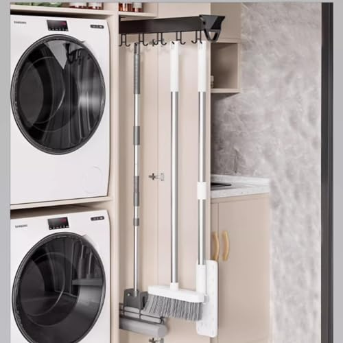 Soporte multifuncional para escobas y fregonas, solución de almacenamiento extraíble de 18.1 pulgadas para armario de cocina, garaje, armario y armario, ahorro de espacio, accesorio para el hogar