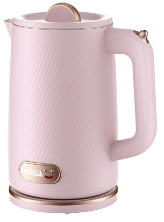 OLEGA Vattenkokare, 1 800 W, snabbuppvärmning, elektrisk tekanna, BPA-fri 304 rostfritt stål, vattenkokare med automatisk avstängning och torrkokskydd, för familj (1,8 l) rosa
