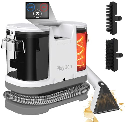 PlayDen Polsterreiniger Gerät Nasssauger Waschsauger, 450W Waschsauger Teppichreiniger, 12Kpa Polsterreiniger Gerät Mit Tierhaarbürste für Sofa, Teppich, Polster Autositze und Treppen (Weißgrau)