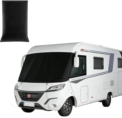 Cubierta para parabrisas de autocaravana integrada, 600d lujo A clase A con cremallera para parabrisas de coche, reemplazo, bloquea los rayos UV - 100% oscurecimiento