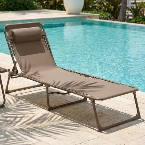 CASABEL Chaise Longue Pliante, Inclinable, Taupe