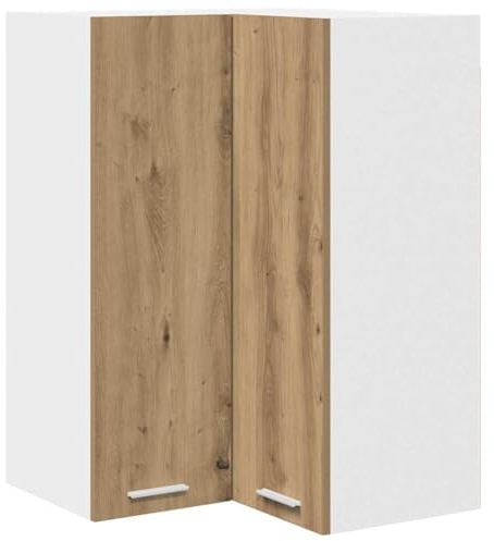 Heofavd Armario colgante de esquina de roble artesanal y blanco, 57 x 57 x 80 cm, armario de cocina moderno para cocina y comedor, armario superior con mucho espacio de almacenamiento