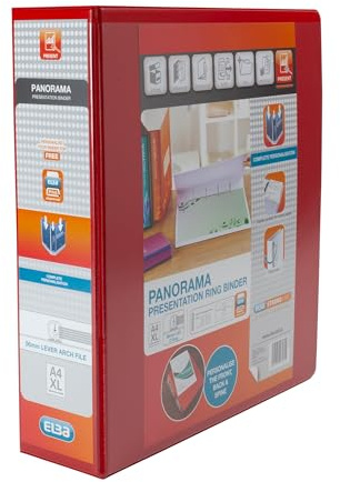 Elba A4 2 O-Ring Lever Arch File, 56mm capacity, 90mm spine, Presentation Folder with Customisable Cover, Portrait, Red (Single)