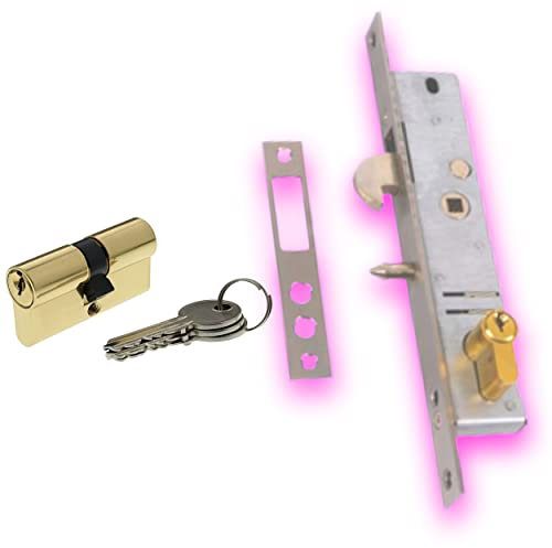 DECO FER FORGE-Serrure à Crochet-Pour Porte Portail Coulissant- 1 Pcs Reversible Din Droite Gauche-Cle incluse Contre plaque Tetiere Carré-Interieur Exterieur Durabilité Superieure Verrouillage Rapide