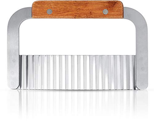 Potato Chipper, Stainless Steel Crinkle Cutter, Wavy Blade Chips Cutter Crinkle Slicer Vegetable Chopper (Silver)