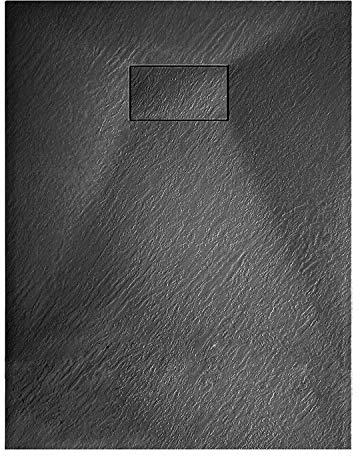 Piatto Doccia Casa Arredo Bagno In Resina Effetto Pietra Stone Ardesia Spessore 2.6 Cm Antiscivolo Filopavimento Indistruttibile Con Griglia Di Copertura Antracite Nero (70x100 cm)