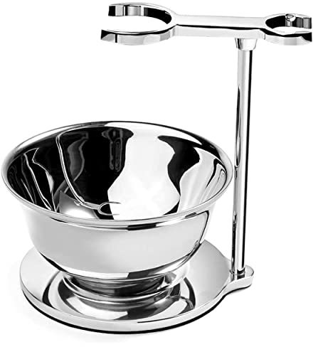 GRUTTI Kit di rasatura per uomo, set universale in acciaio inox con ciotola da barba, il miglior supporto per rasoio di sicurezza, per rasoi manuali, pennello da barba, ciotola da barba