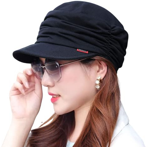 CHENGZI Damen Baskenmütze aus Baumwolle, Motiv: Newsboy Cabbie Gr. Einheitsgröße, Schwarz