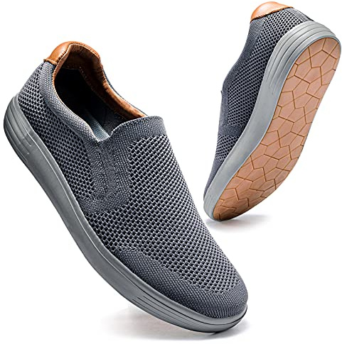 konhill Men's Slip on Walking Shoes Trainers Casual Breathable Mesh Sneakers Loafers Dark Grey6.5
