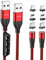 P-TECHUK Magnetic Charging Cable, Mobile Phone Charging Cable, Nylon Braided Magnetic charger cable. (2 x 1M cable, 6 tips, 1 x tip holder) (Red)