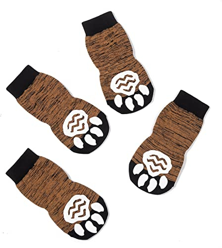 Harfkoko Indoor Anti-Rutsch Socken für Hunde und Katzen - 8 Größen von S bis 5XL für kleine-riesige Tiere - Pfotenschutz und Traktion Dank Silikon-Gel-Schwarz Gelb-L