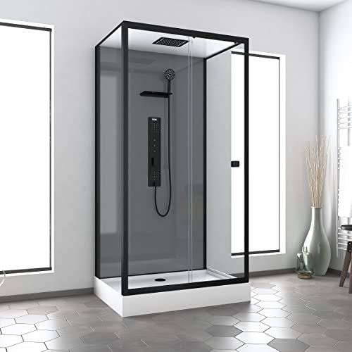 Cabina de ducha hidromasaje 110x80x215 cm - Fondo gris y perfiles negro mate - GREY STYLE