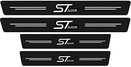 RIDGOEL 4 Piezas ST Line Película Protectora para umbral de Puerta de Coche para Ford Focus EcoSport Kuga Mondeo Fiesta Puma, Decoración para Estribos de Coche de Fibra de Carbono White