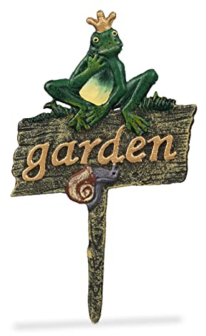 Relaxdays Piquet décoratif pour Jardin, Fonte de Fer, Inscription Garden, Grenouille/Escargot, 27,5x15,5 cm, Multicolore