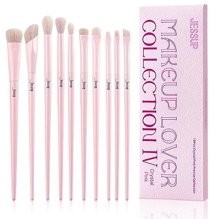 Jessup Lidschattenpinsel-Set, 10 Stück, rosa, Augen-Make-up-Pinsel, Concealer-Pinsel, Premium-Kunststoff, Lidschatten, Eyeliner, Verschmierer, Falten, Verblendpinsel für Make-up, T496