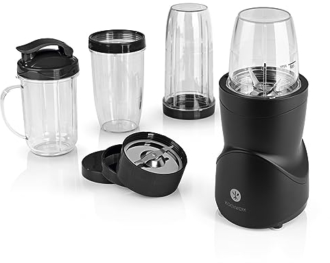 KOCHWERK Smoothie Maker 12-tlg | To-Go Deckel & 4 Mixbehälter | Für Obst, Gemüse & Nüsse | Mit Ice-Crush Funktion | Mini-Standmixer zum Mixen, Rühren, Zerkleinern, Mahlen, Hacken & Pürieren | BPA-Frei
